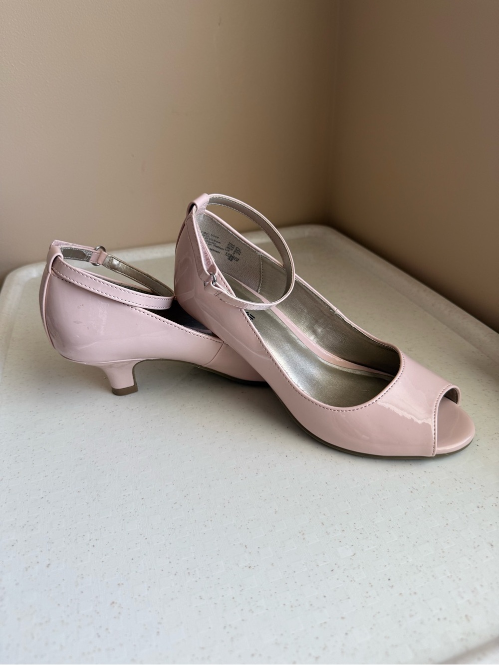 Women's Pink Patent Peep-Toe Kitten Heels with Ankle Strap